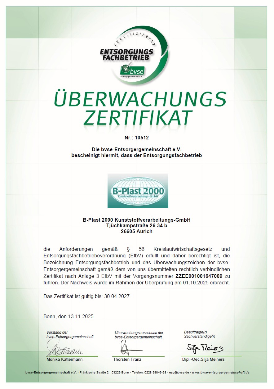 Zertifikat Entsorgungfachbetrieb